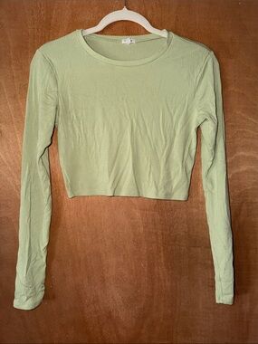 Garage Light Green Ribbed Long-Sleeve Crop Top